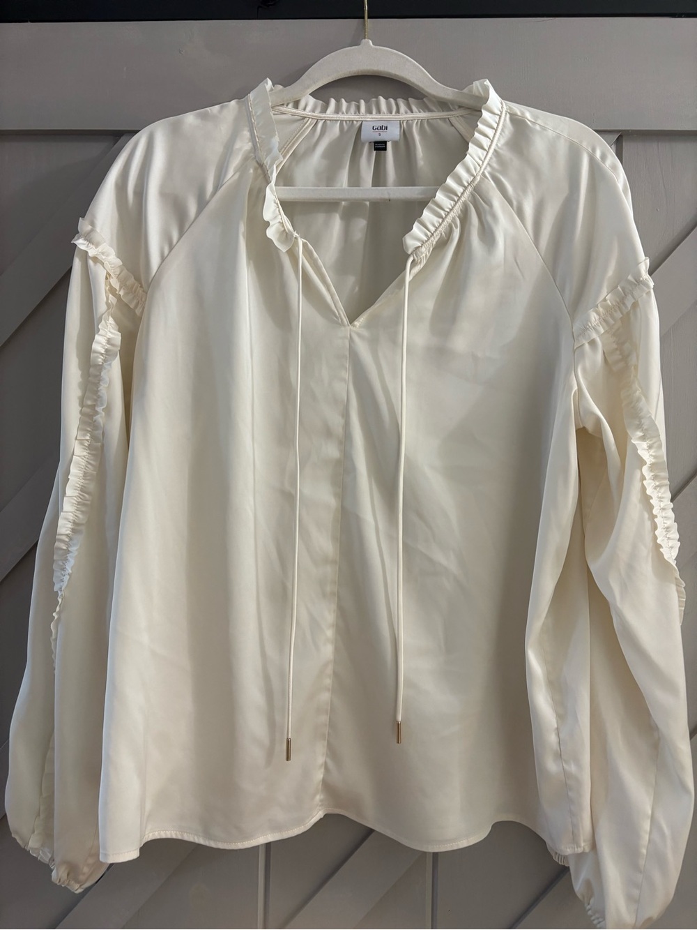CAbi Cream Ruffle-Trim Bohemian Blouse